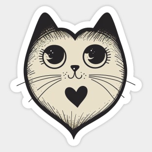 Retro Black Cat with Heart Sticker